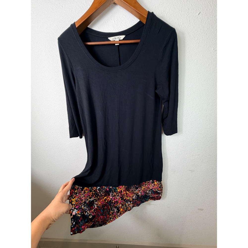 The Pioneer Woman Womens Tunic Black Small Floral Asymmetrical Hem Boho Romantic